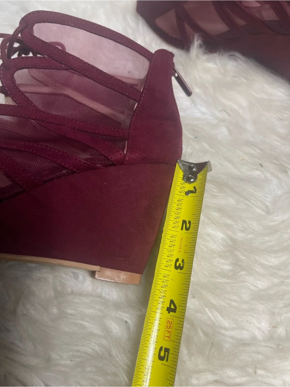 Torrid Burgundy synthetic suede & Mesh Lace-Up Wedge Sandals SZ9